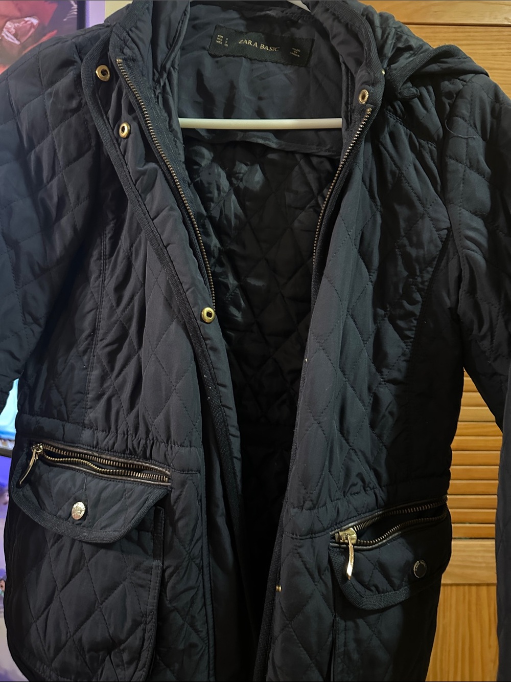 Zara Quilted Hooded Puffer Jacket in Navy